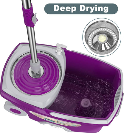 Spin Mop and Bucket System, Mop and Bucket with Wringer Set,Mops for Floor Cleaning,Household Supplies Tools with 6 Replacement Refills,61" Extended Handle for Household Hardwood Floor - Green