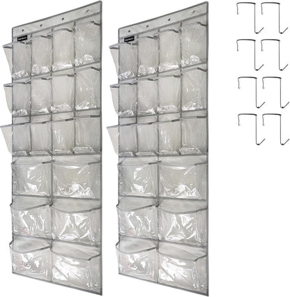 Extra Large Hanging Crystal Clear Over Door Shoe Organizers, Closet Shoe Organizer Shoe Rack Organizer Shoe Storage, 12+6Pockets, 4Hooks, white (59"x 21.6")