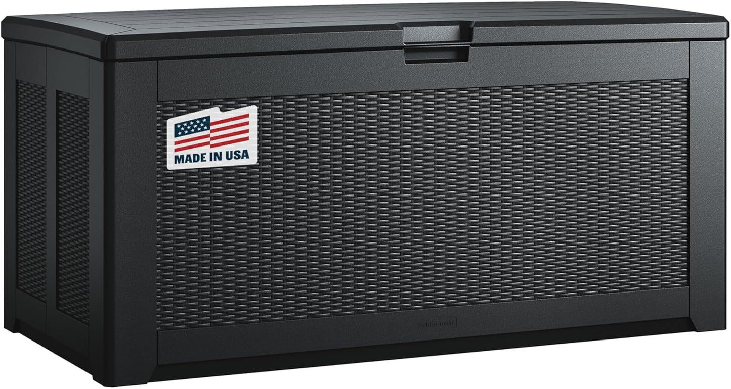 Rubbermaid Extra Large Resin Outdoor Storage Deck Box (134 Gal), Weather Resistant, Black, Deck Organization for Home/Backyard/Pool Chemicals/Toys/Garden Tools/Porch/Patio Cushions