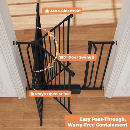 Baby Gate No Drilling, 29"-40" Auto Close Dog Gate Indoor for Doorways & Stairs, Pressure Mounted Adjustable Pet Gate, Easy Walk Through Child Gate for Children & Pets Stroller Friendly, White