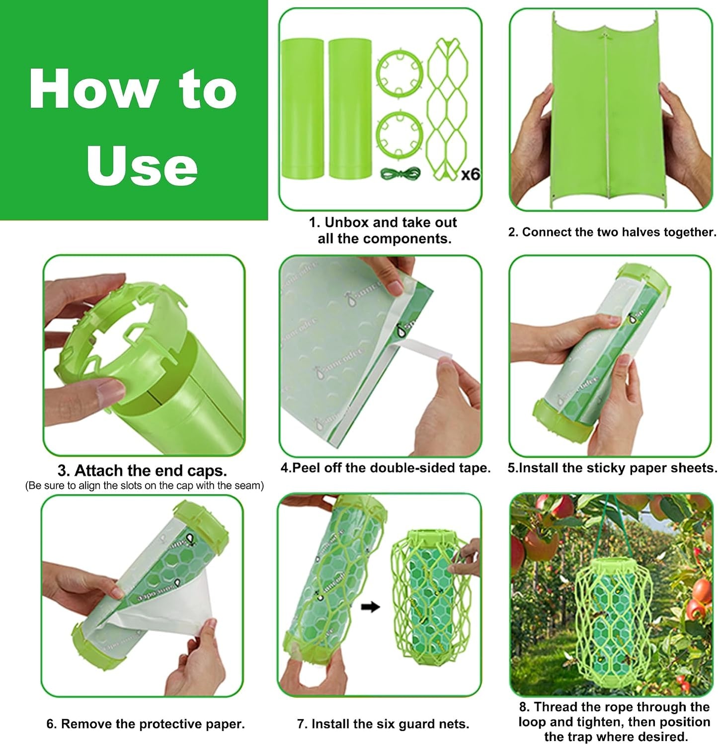 4 Pack Wasp Trap Outdoor Hanging, Carpenter Bee Catchers for Outside(Green) | Reusable Traps with 8 Sticky Refill Sheets, Bee Killer for Hornet Mud Dauber Yellow Jacket, Bug Catcher