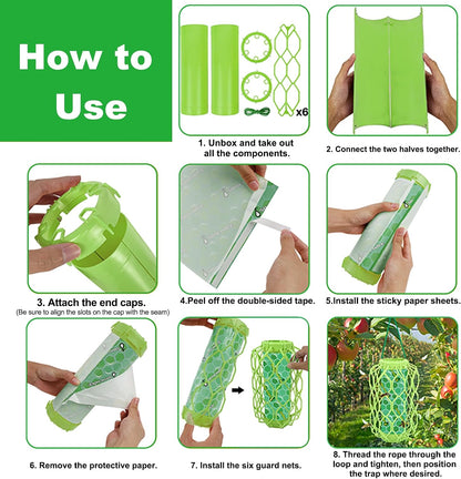 4 Pack Wasp Trap Outdoor Hanging, Carpenter Bee Catchers for Outside(Green) | Reusable Traps with 8 Sticky Refill Sheets, Bee Killer for Hornet Mud Dauber Yellow Jacket, Bug Catcher