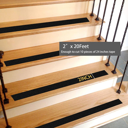 Grip Tape - Heavy Duty Anti Slip Tape 80 Grit Non Slip for Stairs Outdoor/Indoor, Waterproof High Traction Stairs Non Skid Treads, Durable Triple Layer Adhesive - Black (1 Inch x 20 Feet)