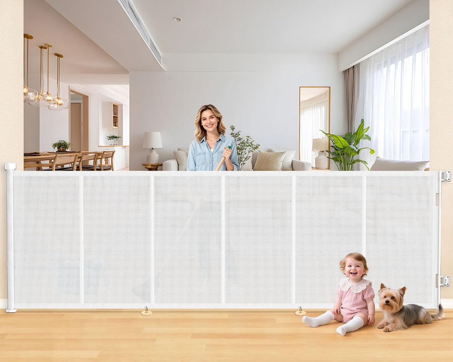 71 inch Retractable Baby Gates, EZIGO Extra Wide Baby Gate for Large Opening Extra Long Mesh Gate for Kids or Pet Dog Gate Child Safety Gate for Stairs Hallways Doorway Indoor Outdoor, Gray
