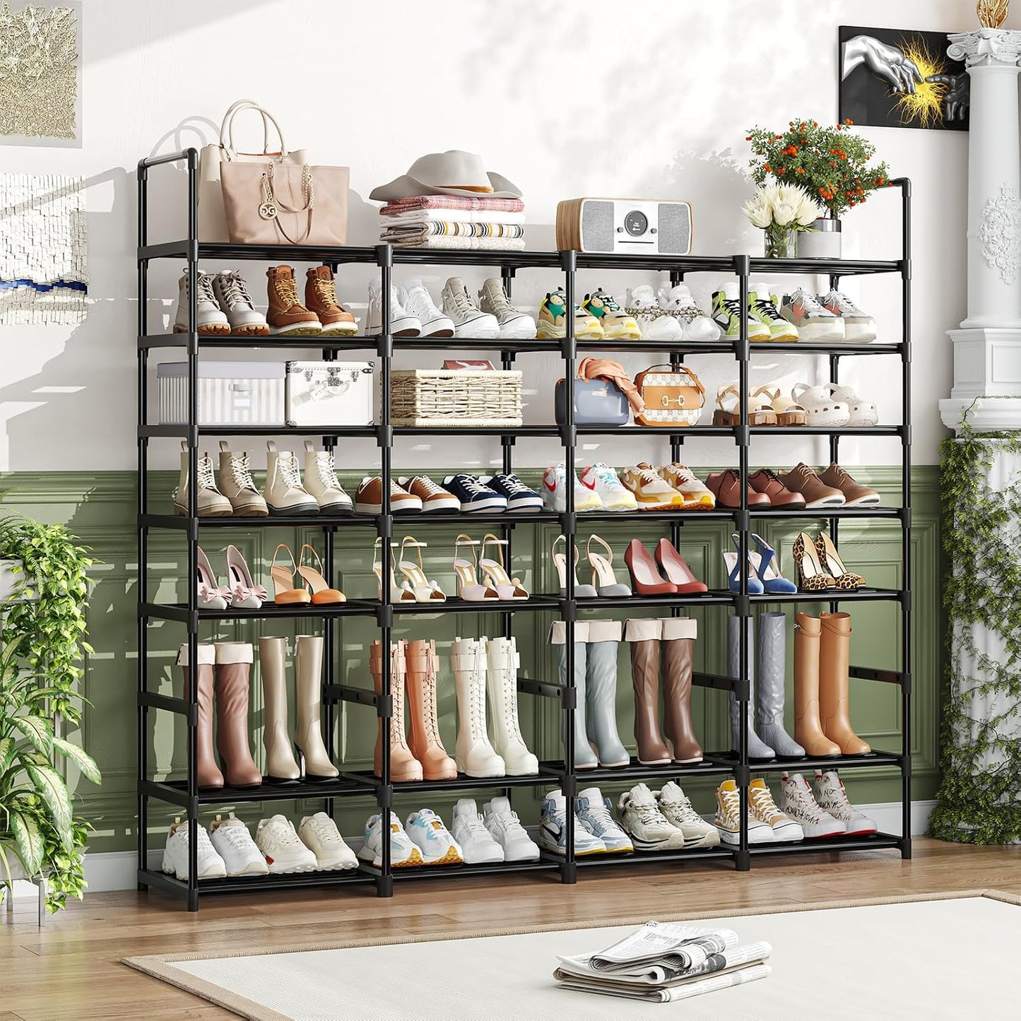 Simple Trending Tall Shoe Rack Storage Holds 40 Pairs, 10 Tier Shoe Organizer Shelf Large Capacity for Entryway Closet, Black