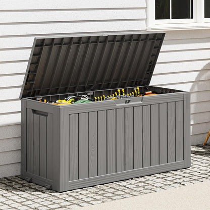 Outdoor Storage Box, Resin Deck Boxes Indoor and outdoor, Waterproof Storage Box Lockable Lid (Black, 85 Gallon)