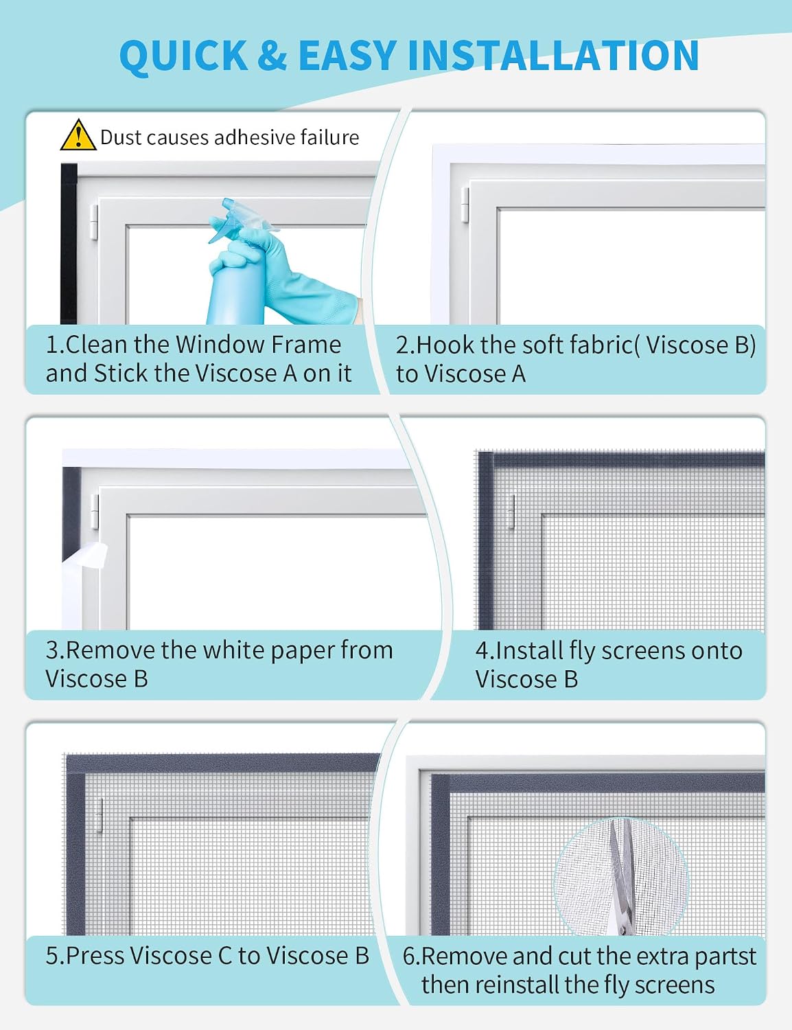 Homealexa DIY Window Screen Kit, Max 51"x 59" Adjustable Mosquito Mesh with Reinforced Edge, Thick Self-Adhesive Temporary Nylon Window Screens Replacement