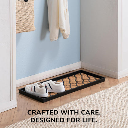 Anji Mountain Heavy Duty Waterproof Rubber Shoe Storage Mat Organizer/Boot Storage Tray Multi Use for Entryway with Coir, Tan Insert, Fits 4 Pair (46.5" Wide)