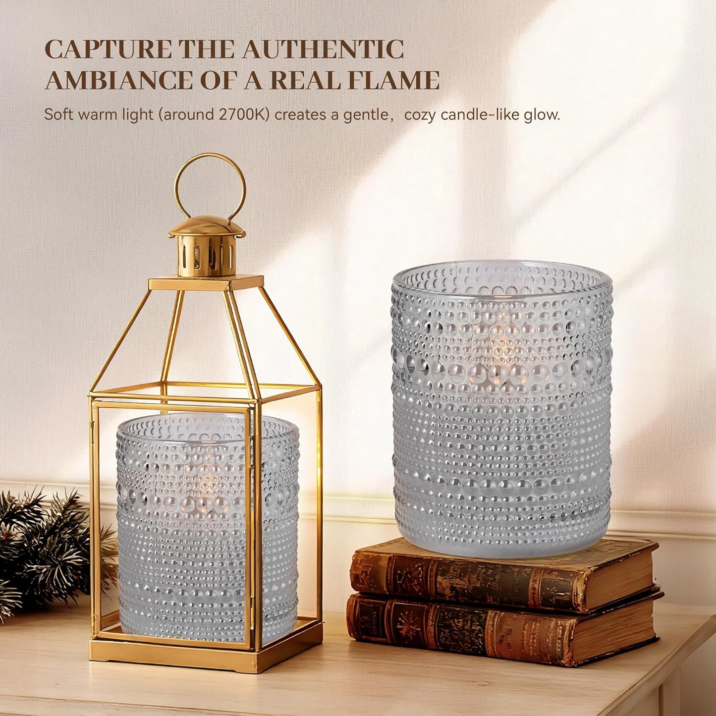Dotted Glass Flameless Candles with Remote Timer, Real Wax Battery Operated LED Pillar Candles with 3D Flickering Flame for Festival Wedding Home Party Decor, 3" x 4", 4" x 5", Set of 2 (White)
