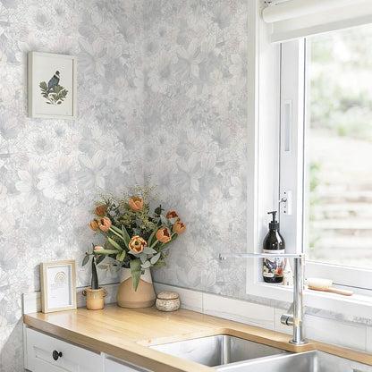 Heroad Peel and Stick Wallpaper Boho Beige Contact Paper Floral Wall Paper Removable Self Adhesive Wallpaper for Cabinet Bedroom Living Room Entryway Walls Bathroom Waterproof Vinyl Roll 17.3''x78.7''