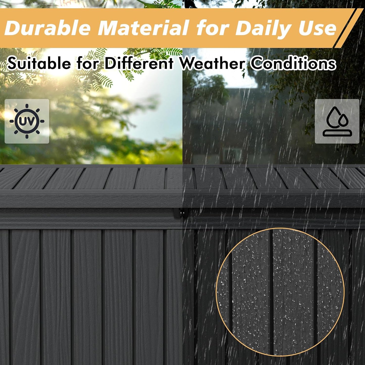 Fancyango 75 Gallon Outdoor Deck Box Waterproof, Large Storage Box for Patio, Resin Storage Bench Lockable for Garden Tools, Package Delivery, Black