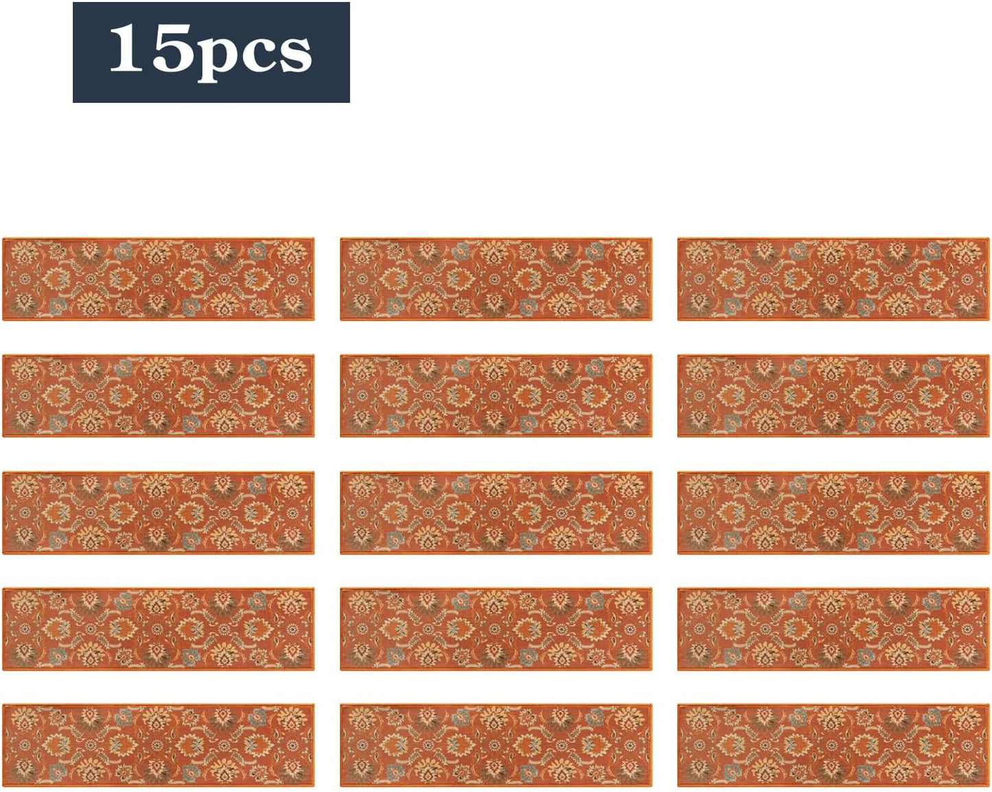 Lahome Carpet Stair Treads Non Slip Backing, 15 Pack 8" X 30" Stair Treads for Wooden Steps Indoor, Soft Washable Stairway Stair Runners Oriental Staircase Rugs for Kids Pets Elders(15pc, Grey)