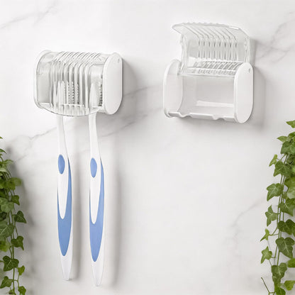 1 Pack Toothbrush Holder Wall Mounted with Cover for Bathroom, 2 Slots Toothbrush Storage Organizer for Shower, Self Adhesive Toothbrush Hanger (Grey)
