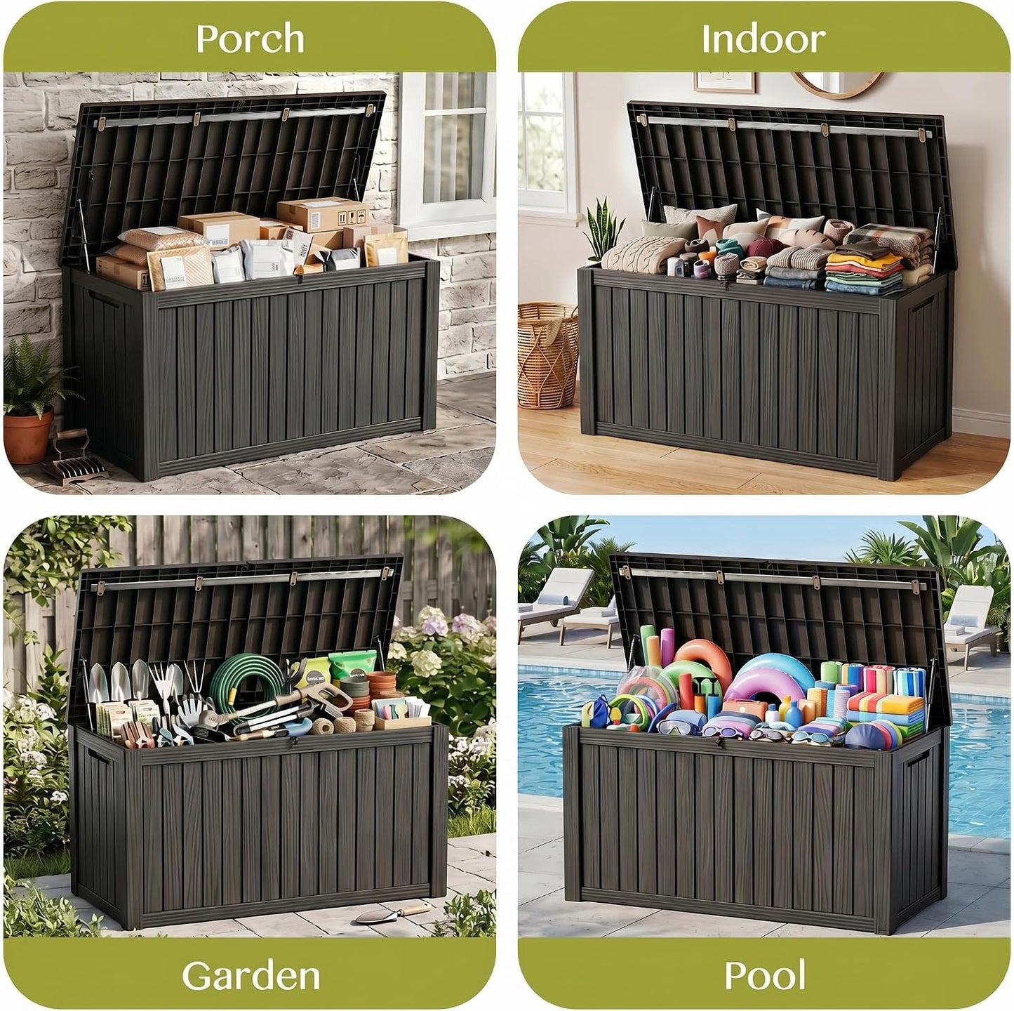 Waterproof Outdoor Storage Box Outside Deck Box Lockable Resin Bench UV Resistant Furniture Cushion Pool Tool Float Bin Patio Garden Porch (Black, 120 Gallon)