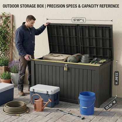 270 Gallon Lockable Resin Outdoor Storage Box, Waterproof & Weather Resistant Deck Box for Patio Cushion, Garden Tools & Pool Accessories, Black
