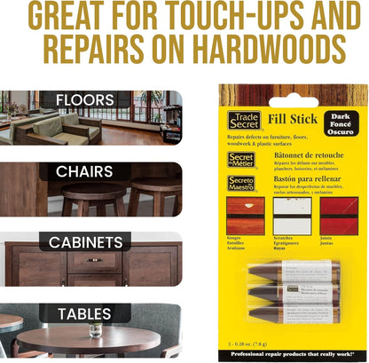 Wood Scratch Repair Fill Stick for Light Surfaces (Set of 3), Great for Touch-Ups and Repairs on Hardwoods Floors, Furniture, Cabinets and Plastic Surfaces.