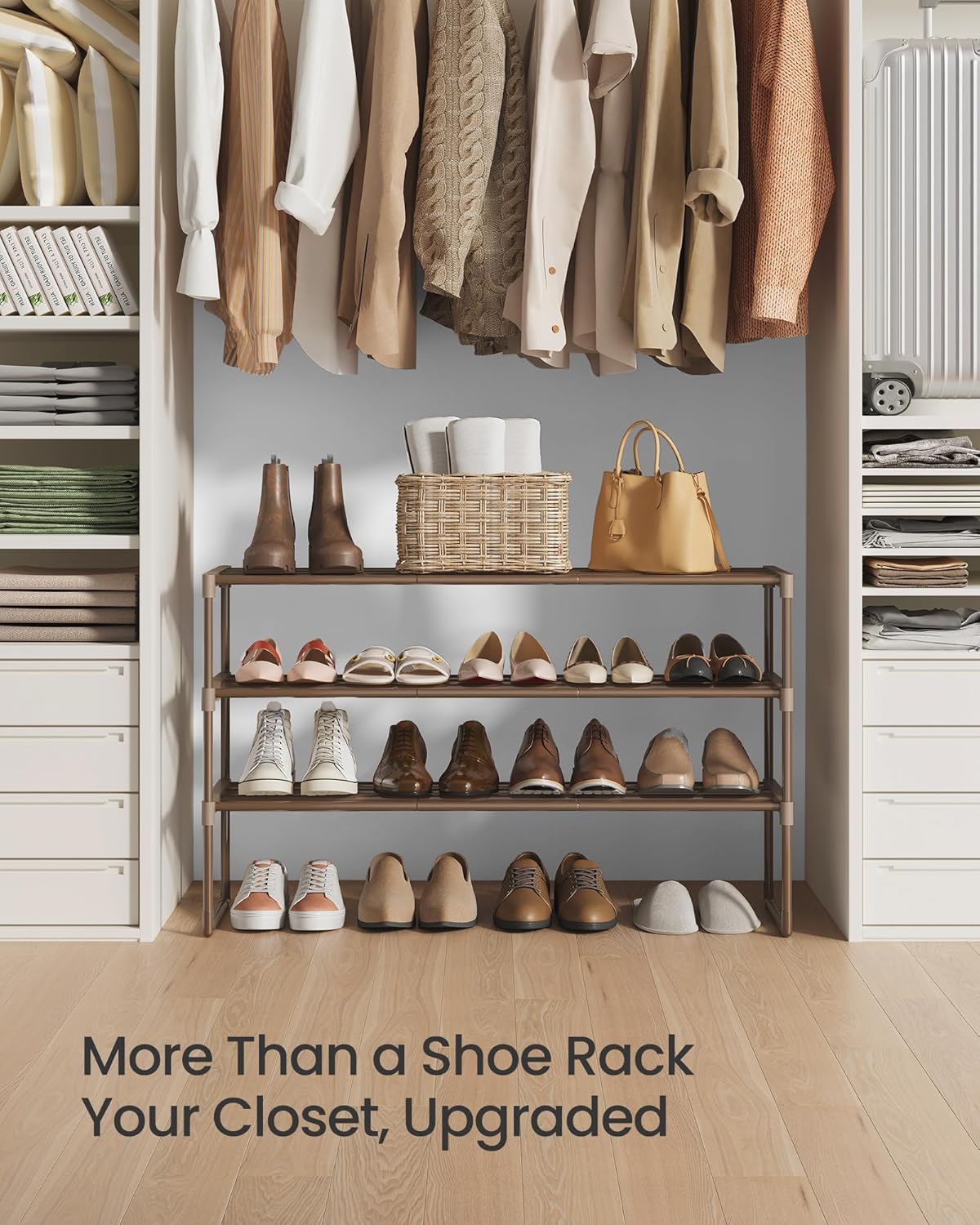 SONGMICS Shoe Rack, 6-Tier Shoe Organizer, Metal Storage Shelf, Upright or Upside Down, for 24-30 Pairs, Stackable, for Entryway, 11.8 x 36.2 x 42.7 Inches, Black ULSA306BH01