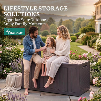 YITAHOME 100 Gallon Large Outdoor Deck Box | Waterproof Resin Storage Box, Lockable Indoor Outdoor Storage Container for Patio Furniture Cushions, Pool Accessories