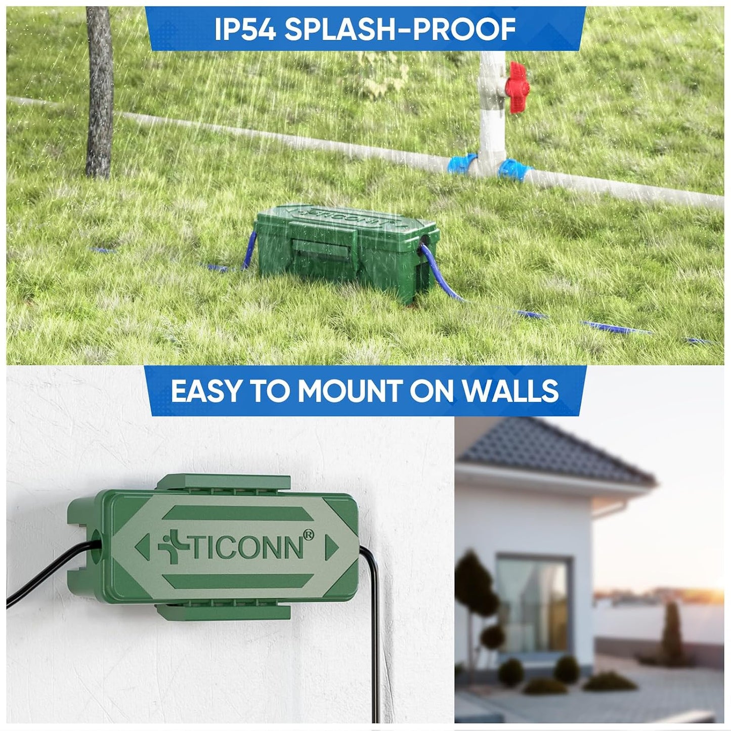 TICONN Outdoor Electrical Box, IP54 Splash-Proof Outdoor Extension Cord Cover, Protects Power Strip, Plug, Socket, Timer, Holiday Lights (Black, Small)
