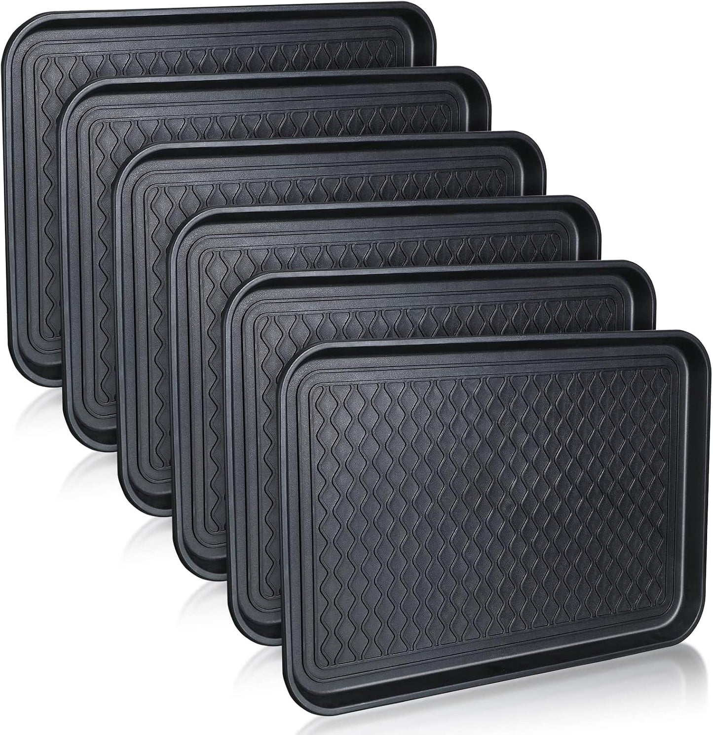 6 Pcs Multi Purpose Boot Tray Waterproof Shoe Mat Tray Indoor Outdoor PET Feeding Mat for Dog Cat Food Bowl Floor Protection with Anti Slip Floor Clean (Black, 30 x 15 x 1.2 inch)