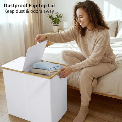 efluky Laundry Hamper with Lid, Trio Laundry Basket with 2 Removable Bags, 3 Section Laundry Bin with Bamboo Handles for Bathroom, Bedroom & Laundry Room, 160L (42.3 Gallon) Beige