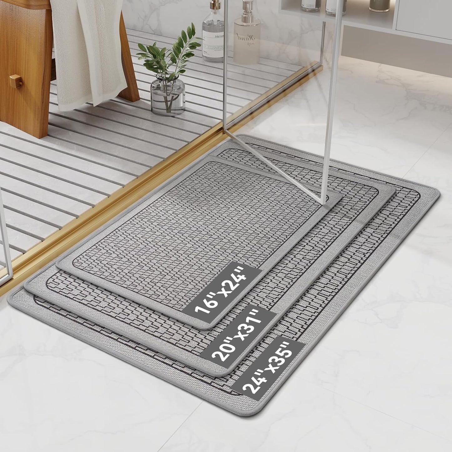 YDKGL Ultra Thin Bathroom Rugs Mat Quick Dry Absorbent Non Slip Bath Mat Bath Mats for Bathtub Mat Bathroom Carpet Fit Under Door Washable Floor Rubber Half Round Bath Rugs Grey 16x24