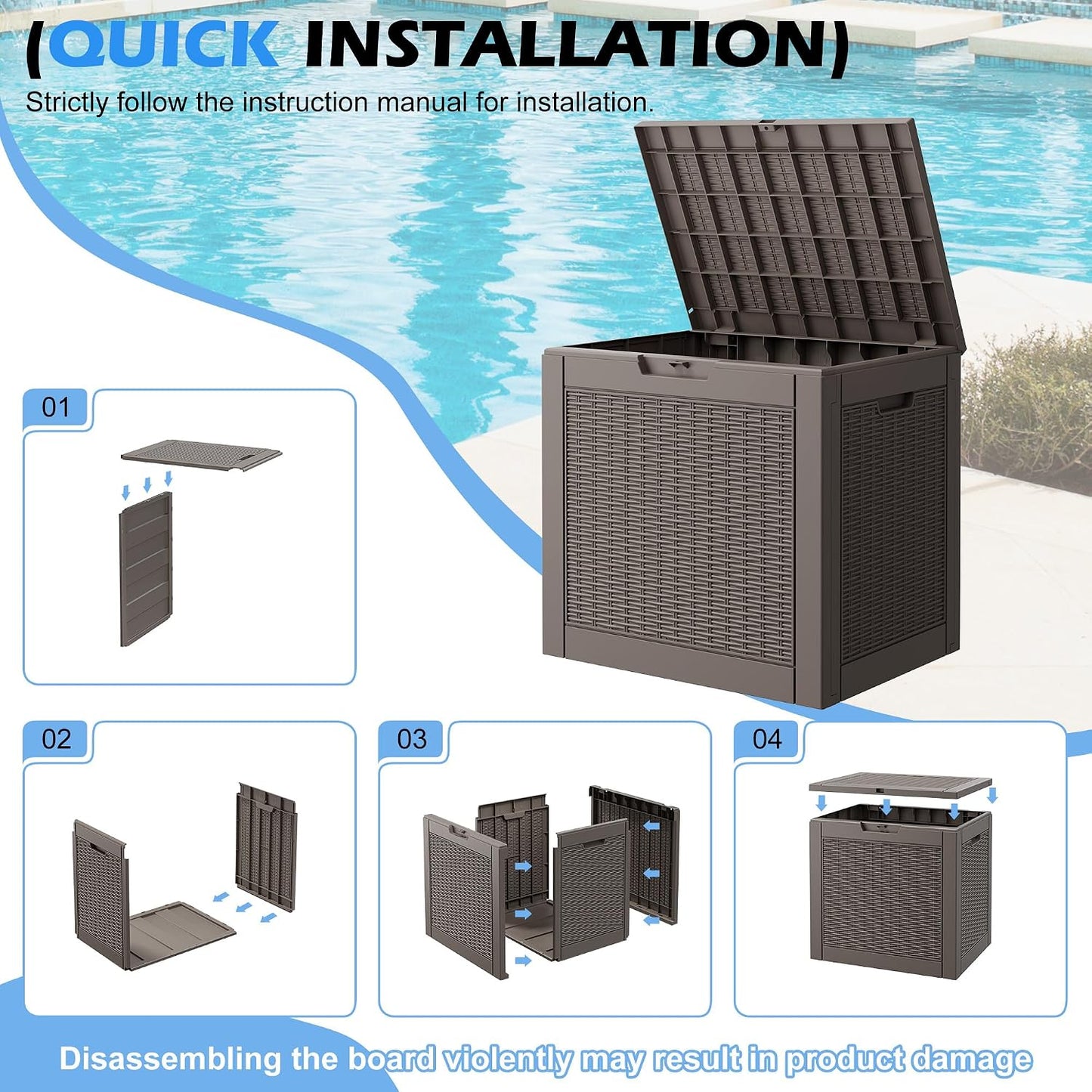 35 Gallon Outdoor Storage Box, Waterproof Resin Deck Box with Lockable Lid – Storage Cabinet for Patio Furniture, Pool Supplies, Garden Tools – Indoor & Outdoor Use