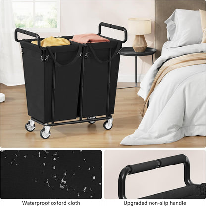 Gewudraw Large laundry hamper with Wheels, 3 Bag Big Rolling Laundry Hamper Sorter Cart, Extra Large Laundry Clothes Hamper, Heavy Duty Laundry Basket Organizer for Laundry Room,Bathroom,Black