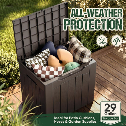 Devoko 100 Gallon Waterproof Large Resin Deck Box Indoor Outdoor Lockable Storage Container for Patio Furniture Cushions Garden Tools (100 Gallon, Black)