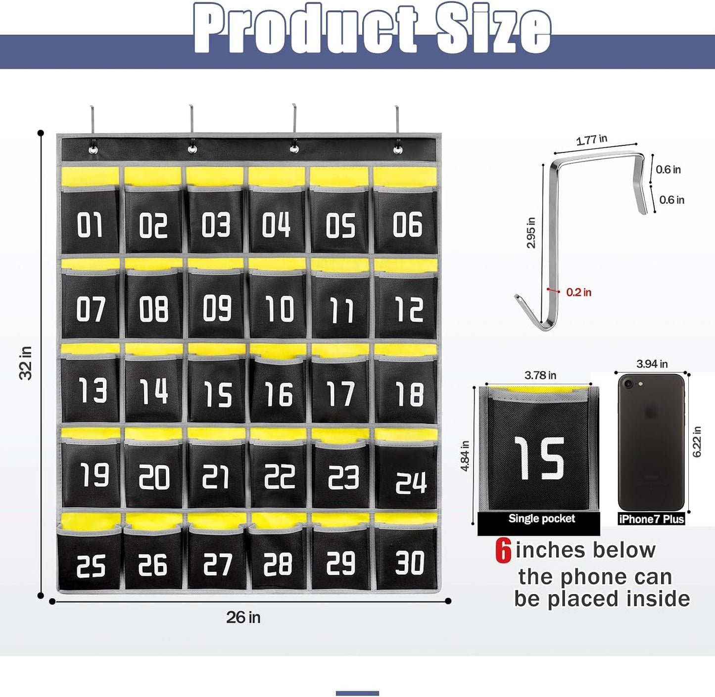 Loghot 36 Numbered Pockets Classroom Pocket Chart for Cell Phone Holder | Wall Door Hanging Pocket Organizer for Phone Calculator Holder, Phone Pouch for School Classroom & Office Phone Management