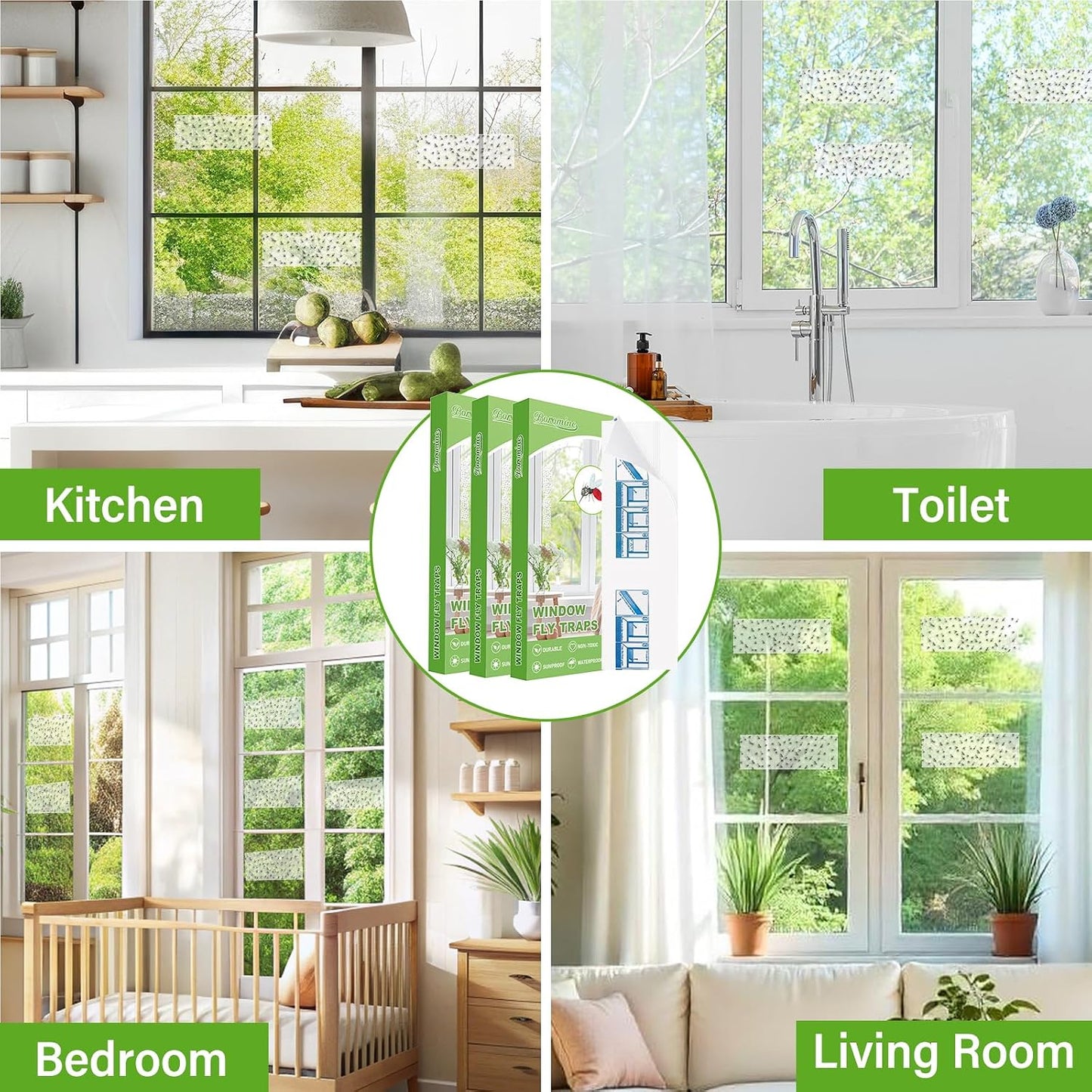 60 Pack Window Fly Traps, Window Sticky Traps, Sticky Non-Toxic Clear Fly Paper Indoor for Home