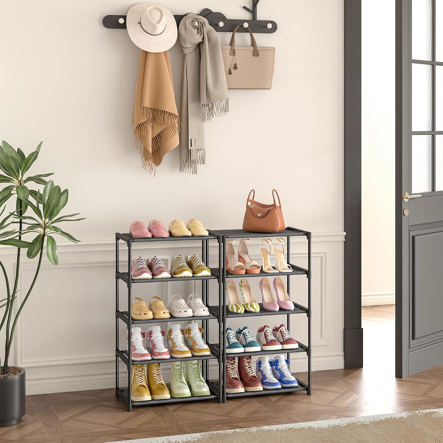 Autonomier 5-Tier Extra Small Shoe Rack (16.3" Wide), Narrow Space-Saving Organizer for Small Spaces, Non-Woven Fabric Lightweight Shoe Shelves, for Closet, Front Door, Entryway, Kids/Toddler/Adults