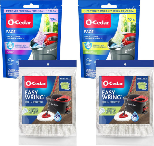 O-Cedar System Easy Wring Spin Mop & Bucket with 3 Extra Refills