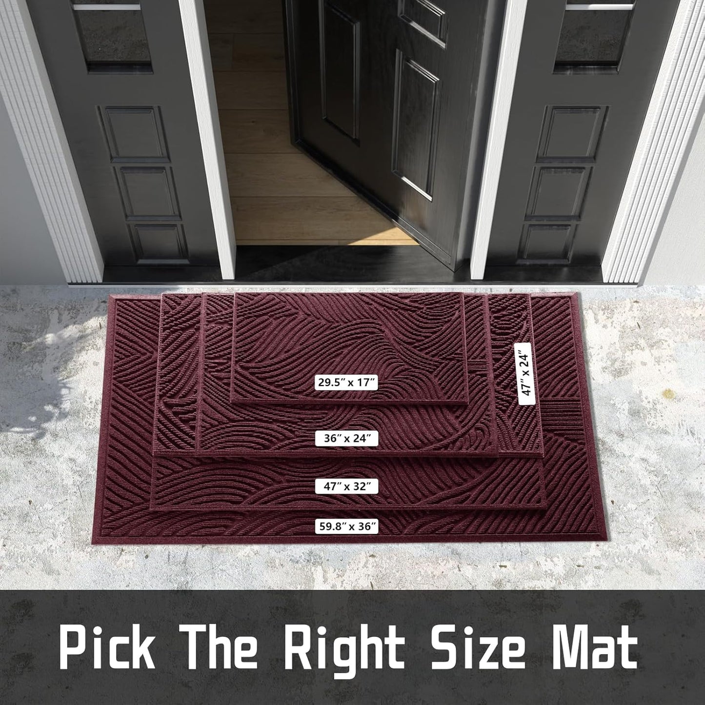 Yimobra Doormat Outdoor Entrance, Simple Stripes All-Weather Waterproof & Non-Slip Mat for Front Door, Heavy Duty Welcome Mat for Indoor, Garage, Patio-29.5x17, Dark Grey