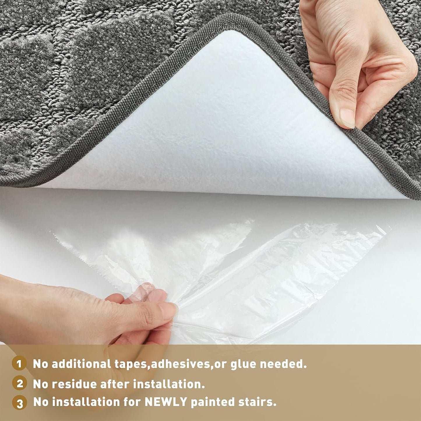 PURE ERA Carpet Stair Treads Tape Free Non Slip Indoor Stair Carpet Stair Protectors Pet-Friendly Non-Slip Skid Resistant Washable Reusable 8" x 30"(2 Pieces,Black)