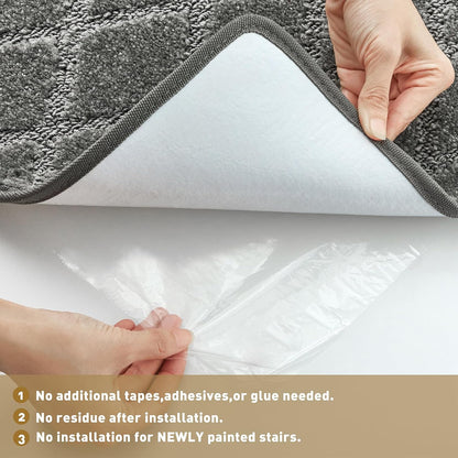 PURE ERA Carpet Stair Treads Tape Free Non Slip Indoor Stair Carpet Stair Protectors Pet-Friendly Non-Slip Skid Resistant Washable Reusable 8" x 30"(2 Pieces,Black)