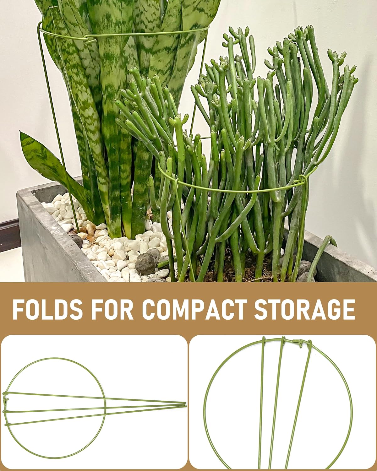 3-Pack Heavy Duty Plant Support Stakes, Metal Plant Ring Cages for Indoor Outdoor Plants, Adjustable Garden Stakes for Orchids, Monstera, Pothos, Hydrangea, Vines & Potted Plant (10" W x 17" H)