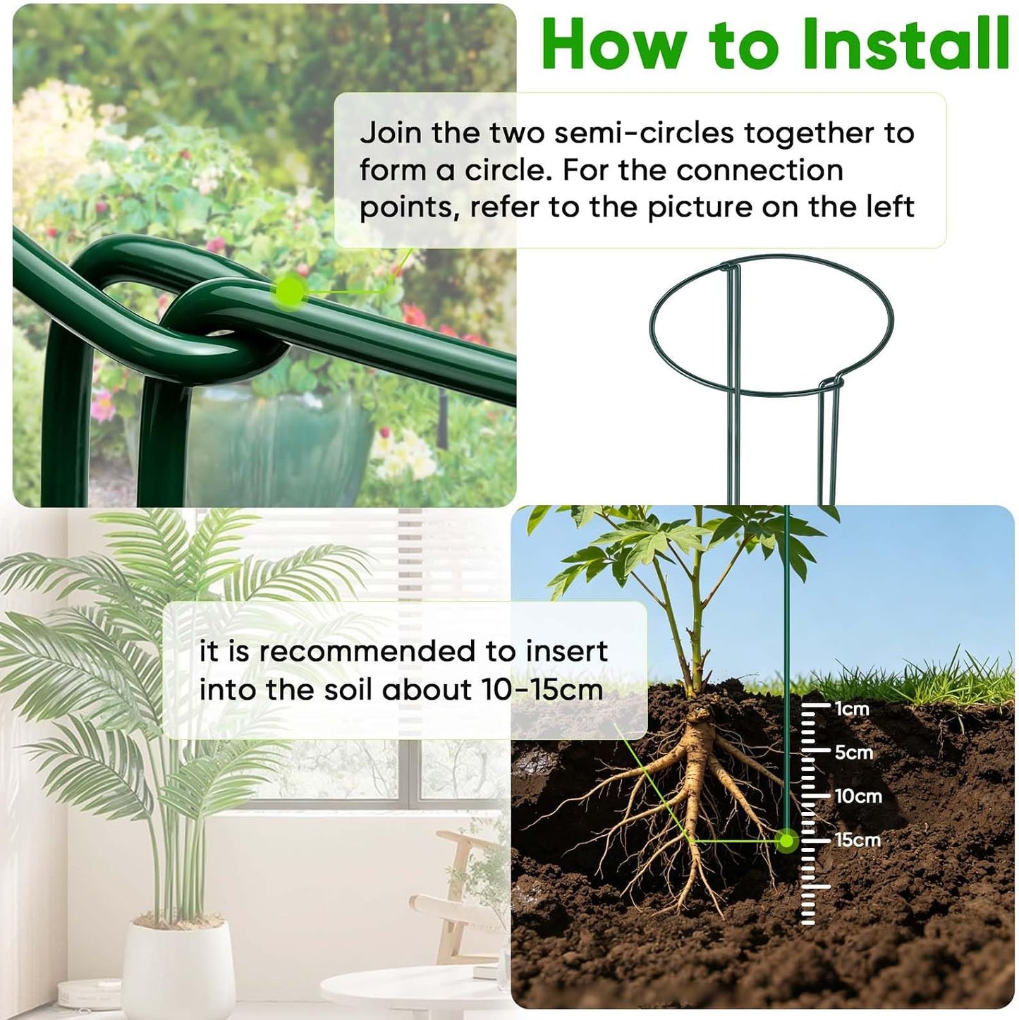 HiGift Peony Cages and Supports 24" H x 10" W, 8 Pack Tall Snake Plant Support Stake Half Round Metal Garden Stake for Indoor and Outdoor Plants, Flower Support Ring Border for Tomato,Hydrangea,Rose