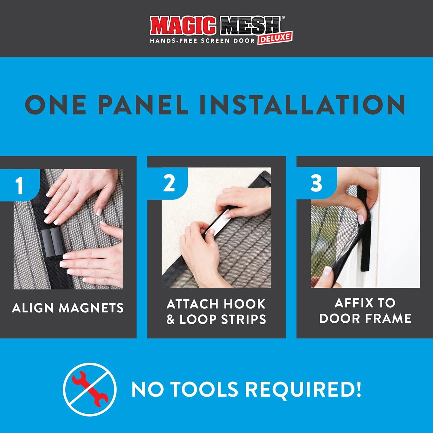 Magic Mesh Deluxe, Black | Magnetic Screen Door, Heavy Duty, Magnetic Closure, Door Net, Patio Screen, Sliding Door Screen, Bug Screen for Doorways, Kid & Pet Friendly | Size 39" x 83" (Pack of 1)