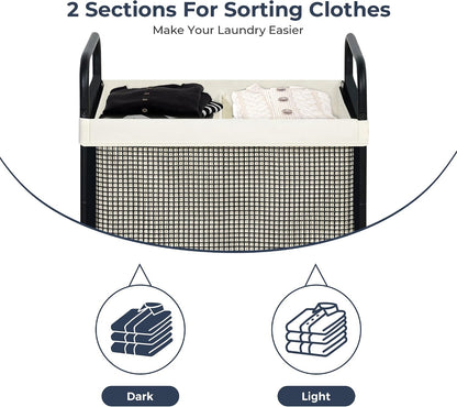 STO STO Laundry Hamper 3 Section, 120L Rolling Laundry Sorter Cart with Removable and Washable Liner Bag, Clothes Hamper with Wheels and Metal Handle for Laundry Room and Bedroom