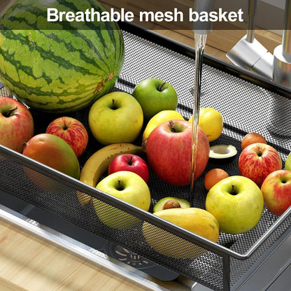 5-Tier Rolling Cart, Stackable Fruit Vegetable Rack, Kitchen Mesh Storage Basket with 360 Degree Wheels, Snack Cart for Kitchen Pantry Bathroom Organizer Heighten Guardrail Detachable (5-Tier Black)