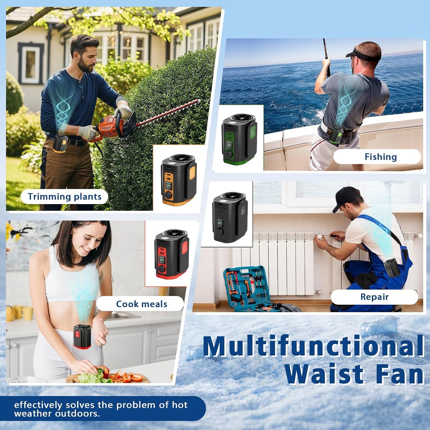 Portable Fan,120-Speed Adjustable Waist Clip Fan Turbo Cooling, Rechargeable Clip-On Personal Fan with LED flashlight,for Outdoor,Travel,Camping