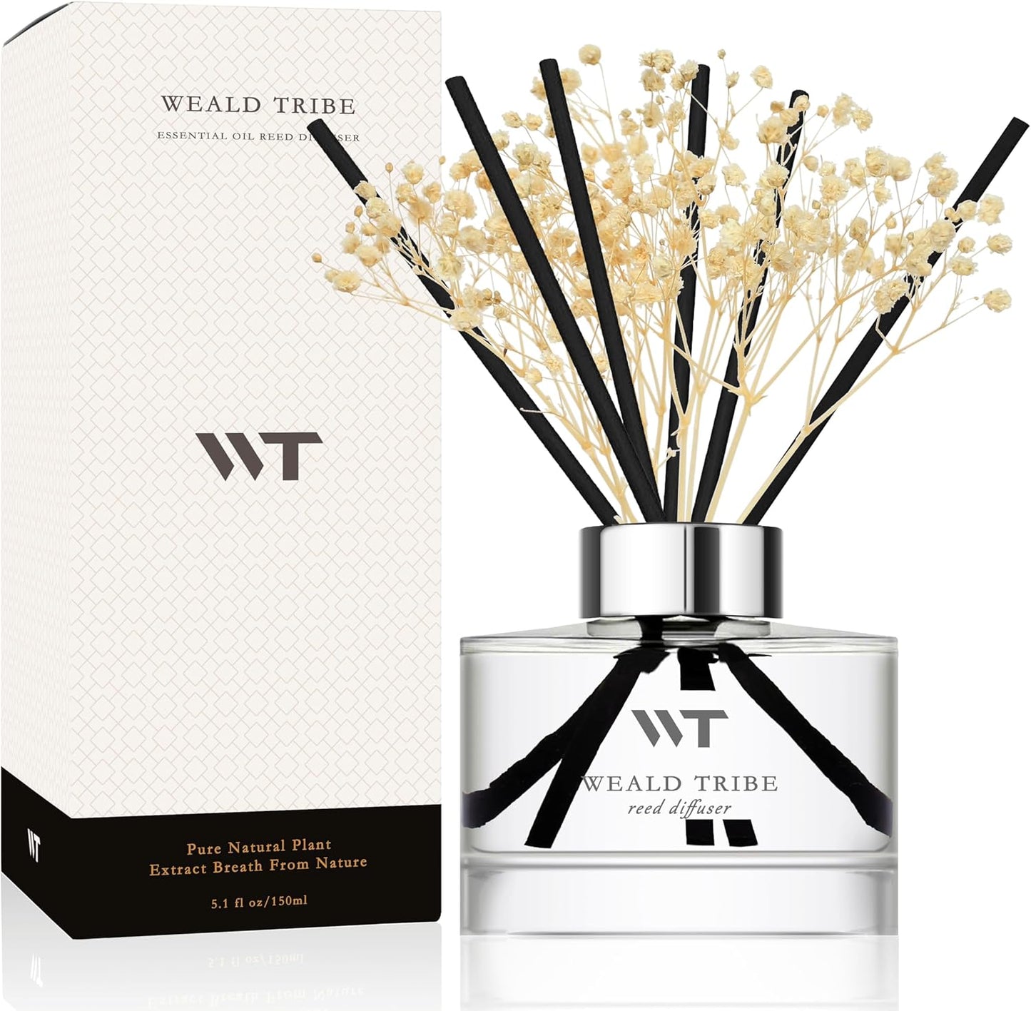 Flower Reed Diffuser Set Wild Eucalyptus Mint Scent for Bathroom Accessories Shelf Decor & Air Fresheners, Sticks Defusers with 5.1 fl oz Essential Oils & Leaves, House Bedroom Office Decor & Gifts