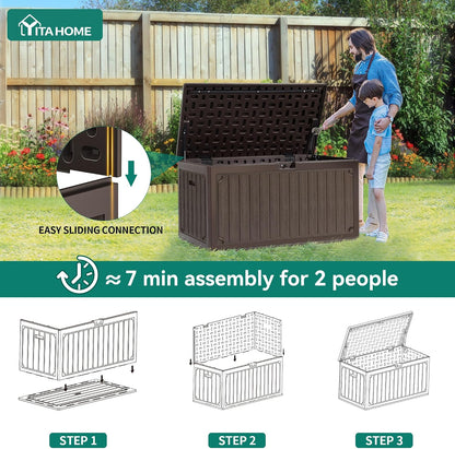 YITAHOME 100 Gallon Large Outdoor Deck Box | Waterproof Resin Storage Box, Lockable Indoor Outdoor Storage Container for Patio Furniture Cushions, Pool Accessories