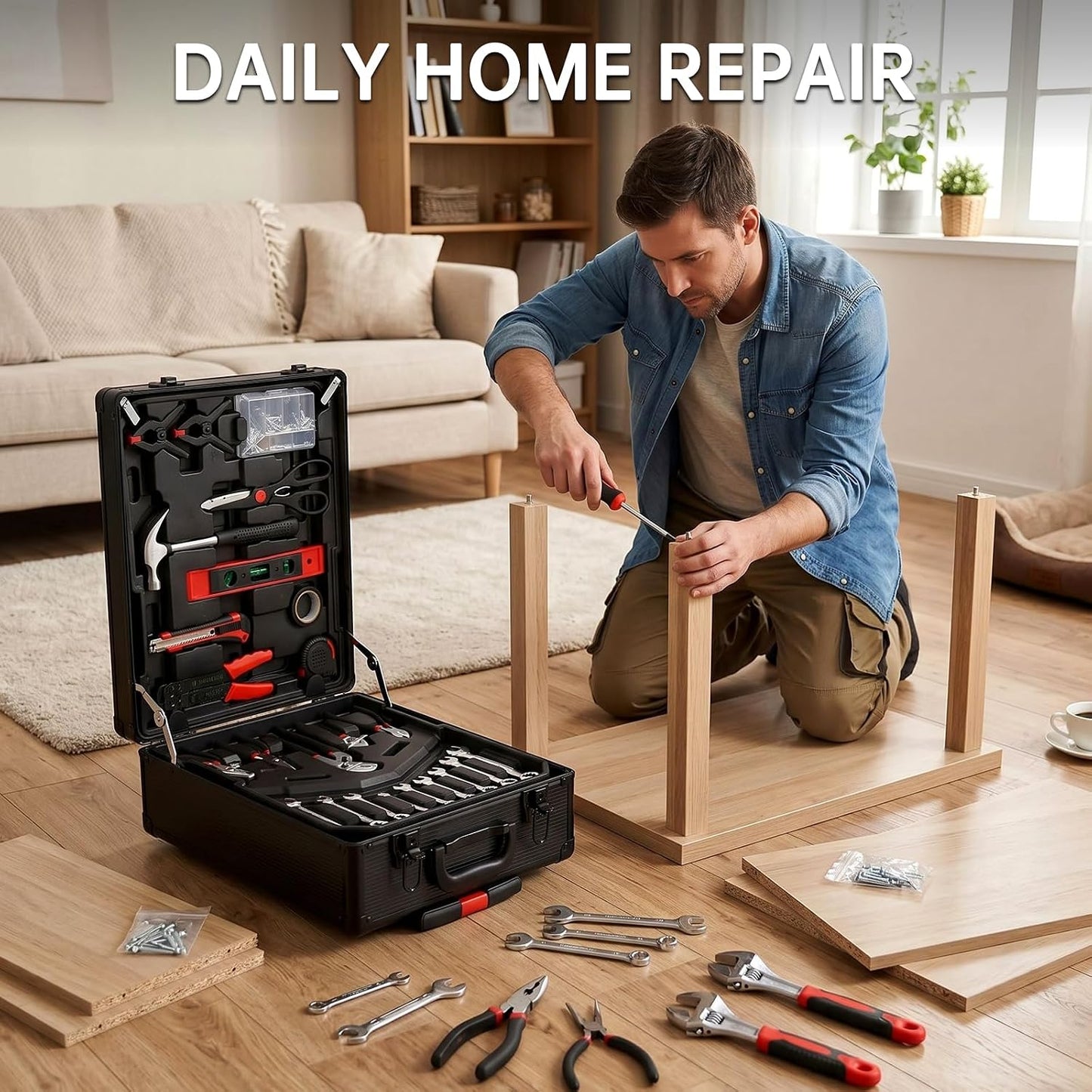 TLGREEN 799pcs Mechanic Tool Set with Aluminum Trolley Case,Home Repair Tool kit,Complete Tool Box Set for Home,Automotive,Dorm,Garage,Black