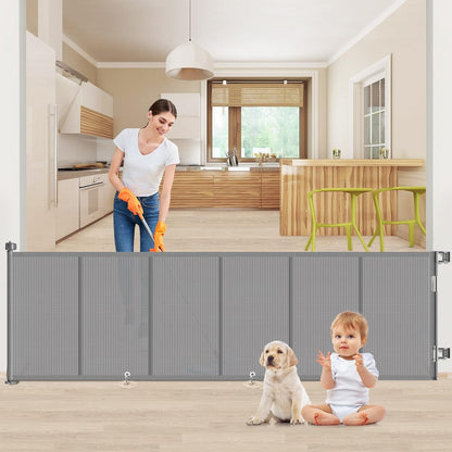 71 inch Retractable Baby Gates, EZIGO Extra Wide Baby Gate for Large Opening Extra Long Mesh Gate for Kids or Pet Dog Gate Child Safety Gate for Stairs Hallways Doorway Indoor Outdoor, Gray
