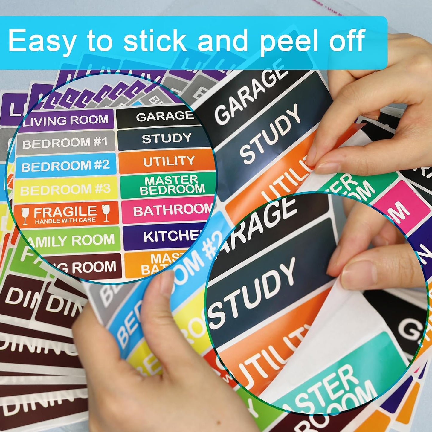 140 Pcs Home Moving Color Coding Labels, Livingroom, Bedroom, Kitchen, Dining Room, Bathroom Label, 14 Spaces Sticker/Sheet（10 Sheets） 1×4 Inch