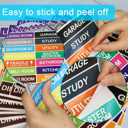 140 Pcs Home Moving Color Coding Labels, Livingroom, Bedroom, Kitchen, Dining Room, Bathroom Label, 14 Spaces Sticker/Sheet（10 Sheets） 1×4 Inch