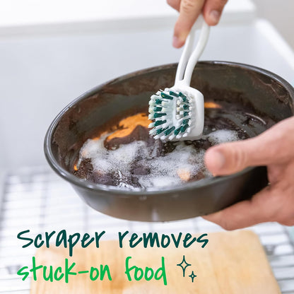 Scotch-Brite Small Utility Brush, Long Lasting Dish Brush with Handle for Scrubbing Cookware, Hands, Tile, Grout, Cutting Boards, and Utensils without Scratching, Antimicrobial, and Rinses Clean
