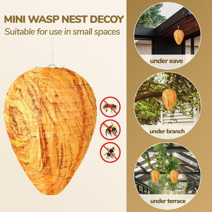 DECYOOL Wasp Nest Decoy, 4 Pack Mini Hanging Outdoor Hornet Deterrent | Brown Water-Repellent Decoys for Outdoor Patio Eaves Hanging, Deterring Hornets and Yellow Jackets, Garden Decor Supplies